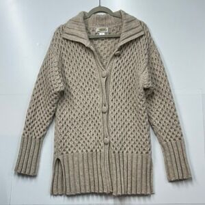 Millar Ireland Wool Cashmere Honeycomb Cable Knit Cardigan Sweater Beige Women M